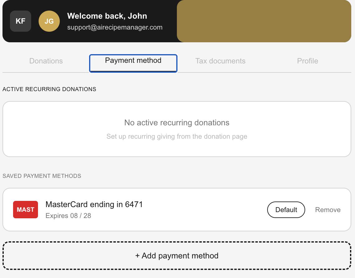 Payment methods & recurring gifts